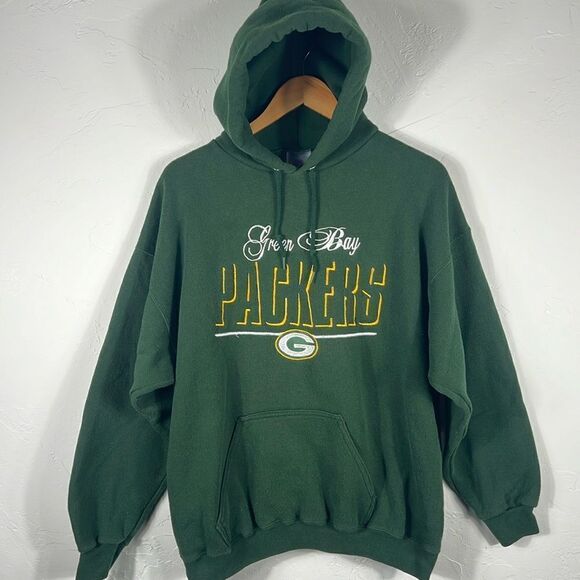 🏈 True Vintage GREEN BAY PACKERS Embroidered HOODIE Sweatshirt - Logo7 Tag - XL - Picture 1 of 10